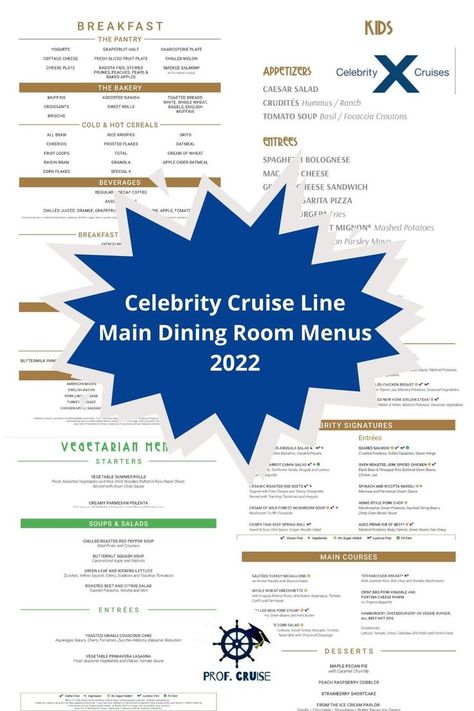 A bunch of Celebrity dining room menus with text that reads: Celebrity Cruise Line Main Dining Room Menus 2022. Celebrity Cruise Line, Celebrity Cruise Ships, Dinner Kids, Celebrity Summit, Main Dining Room, Oatmeal With Fruit, Cruise Food, Celebrity Cruise, Dining Menu