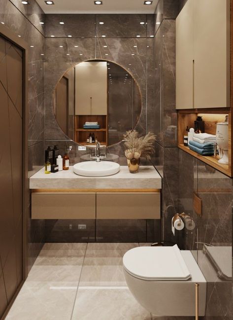 Bathroom Ideas Brown, Washroom Tiles Design, Brown Tile Bathroom, Bathroom Brown, Brown Bathroom Ideas, Brown Bathroom Decor, Modern Small Bathrooms, Luxury Master Bathrooms, Washroom Decor