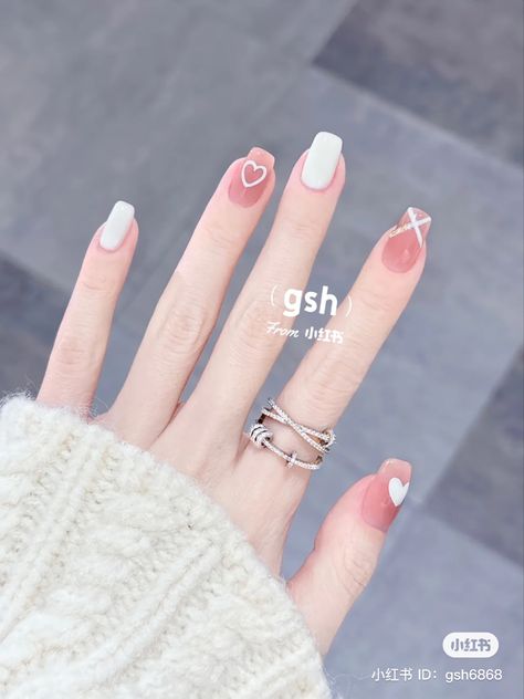 Nail Pink And White, Army Nails, Heart Nail Designs, Fake Nails Designs, Hello Nails, Cute Simple Nails, Beauty Nails Design, Blush Nails, Pretty Gel Nails