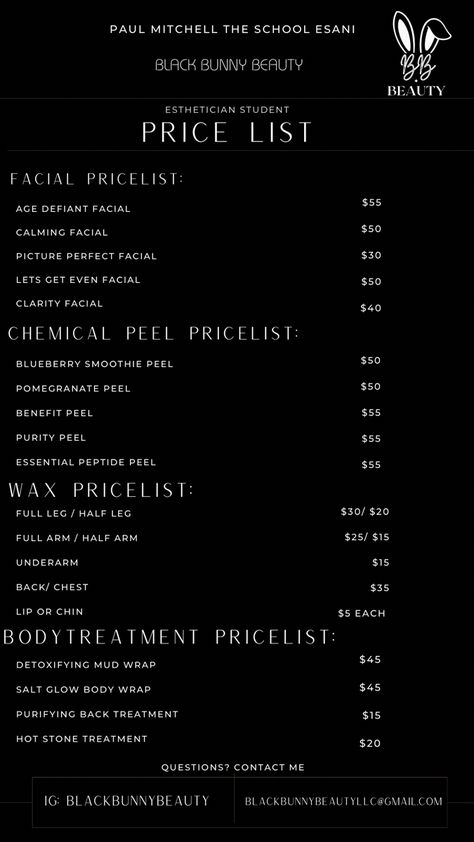 Esthetics Price List, Esthetician Project Ideas, Esthetician Money, Esthetics School Notes, Esthetician School Student, Esthetician Services Ideas, Esthetician Username Ideas, Names For Esthetician Business, Esthetic Business Names Ideas