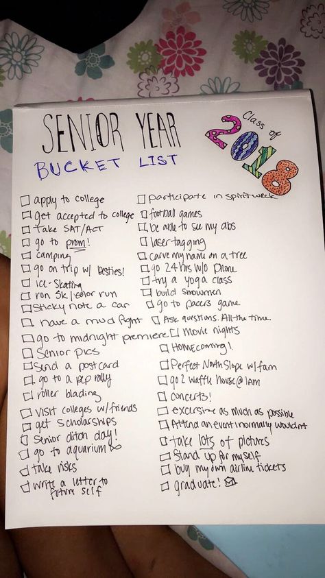 senior year bucket list .. check! #senioritis Collage Bucket List, Senior Notebook Ideas, Senior Stuff To Do, Cute Senior Year Ideas, Things To Do For Senior Year, Senior College Bucket List, Senior Class Ideas, Senior To Do List High Schools, Senior Skip Day Ideas