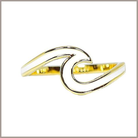 Silver or Gold Enamel Wave Ring - Brass Base Band - Rhodium Plating, Sizes 5-9 Gold Wavy Jewelry For Everyday, Nickel Free Ocean-inspired Gold Earrings, Minimalist 14k Gold Wavy Jewelry, Minimalist Wavy Yellow Gold Jewelry, Morganite Engagement Ring Halo, Gold Wave Ring, Mens Ring Designs, Silicone Wedding Rings, Dream Bracelet