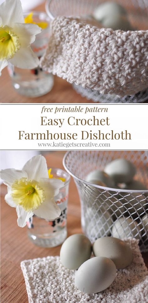 Crochet Cotton Yarn Projects, Easy Crochet Dishcloth Pattern, Farmhouse Dishcloth, Easy Crochet Dishcloth, Crochet Farmhouse, Cotton Yarn Projects, Cotton Yarn Patterns, Crochet Dishcloth Pattern, Crochet Washcloth Free