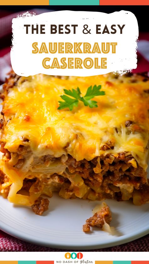 Dive into the cozy world of comfort food with our Sauerkraut Casserole recipe. This family favorite combines tangy sauerkraut, savory ground beef, and creamy Swiss cheese in a dish that's sure to warm your heart and satisfy your taste buds. It's easy to make, perfect for a comforting dinner, and guaranteed to be a hit with everyone at the table. Don’t just take our word for it, try it out yourself! Pin this recipe now and share the joy of a home-cooked meal with your loved ones. Sauerkraut And Ground Beef Recipes, Saurkraut And Ground Beef Casserole, Ground Beef Sauerkraut Recipes, Hamburger Sauerkraut Casserole, Cabbage And Sauerkraut Recipes, Chicken Sauerkraut Recipes, Saurkraut Recipes Casseroles, Sauerkraut Casserole 12 Tomatoes, Ground Beef And Sauerkraut Recipes