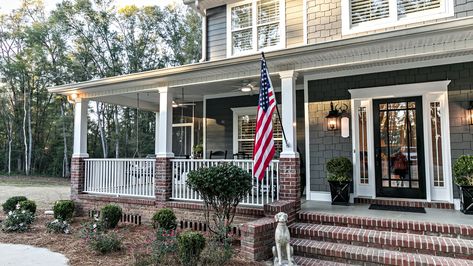 There are 8 flag code rules to follow when it comes to flying your US flag at home – here's everything you need to know to celebrate this July 4th correctly American Flag On House, Flag On House, Flag Etiquette, American Flag Photos, Flag Code, Gray House, Independance Day, Front Door Entrance, Flag Photo