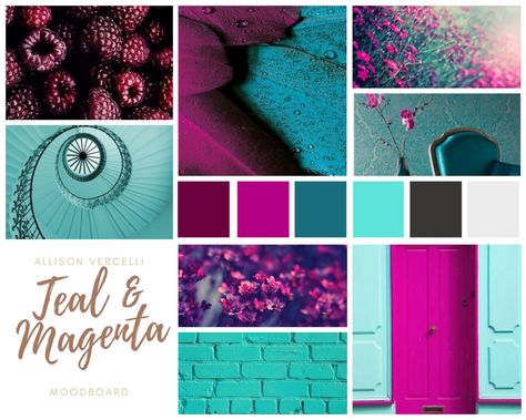 Hot Pink Teal Color Palette, Viva Magenta Mood Board, Color Mood Board Colour Palettes, Magenta Mood Board, Teal Mood Board, Color Palette Teal, Color Mood Board, Teal And Magenta, Branding Mood Board Inspiration