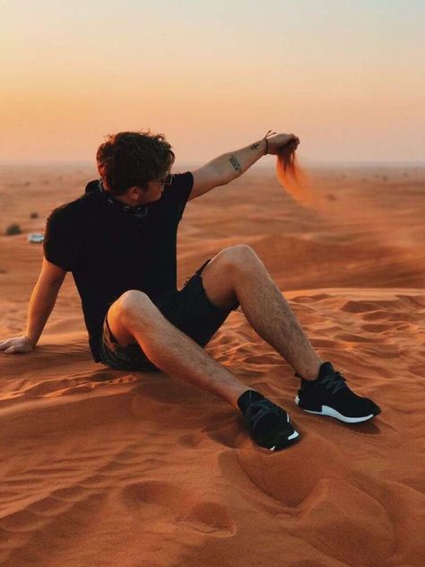 Beach Fashion Shoot, Desert Photoshoot Ideas, Dubai Photoshoot, Jack Maynard, Travel Pose, Desert Photography, Mens Photoshoot Poses, Travel Pictures Poses, Man Photography