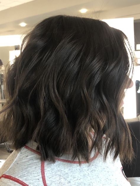 Short dark brown bob, beach waves Short Dark Hair Haircuts, Dark Brown Bob Hair, Short Layered Haircuts Dark Hair, Short Waves Haircut, Short Beach Waves Hair, Short Thick Dark Brown Hair, Short Hair Styles Dark Brown, Short Dark Brown Hair Styles, Short Dark Brown Hairstyles