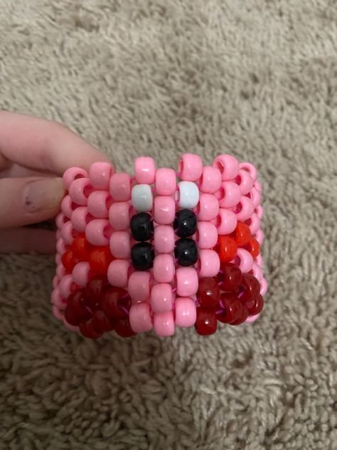 Kirby Kandi Pattern, Kirby Bracelet, Kirby Kandi, Bead Kandi, Kandi Designs, Pony Bead Animals, Bead Things, Kandi Cuff Patterns, Beaded Ideas