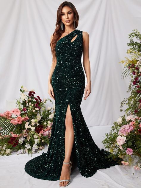 Green sequin dress long