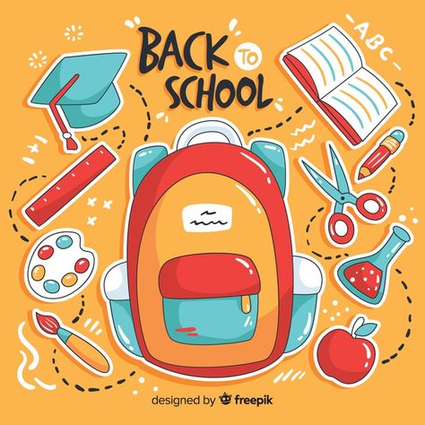 Hand drawn back to school background Fre... | Free Vector #Freepik #freevector #background Back To School Poster Ideas, Back To School Poster Design, Back To School Cartoon, Back To School Vector, Back To School Background, Back To School Poster, School Background, Spa Girl, Proposal Cover