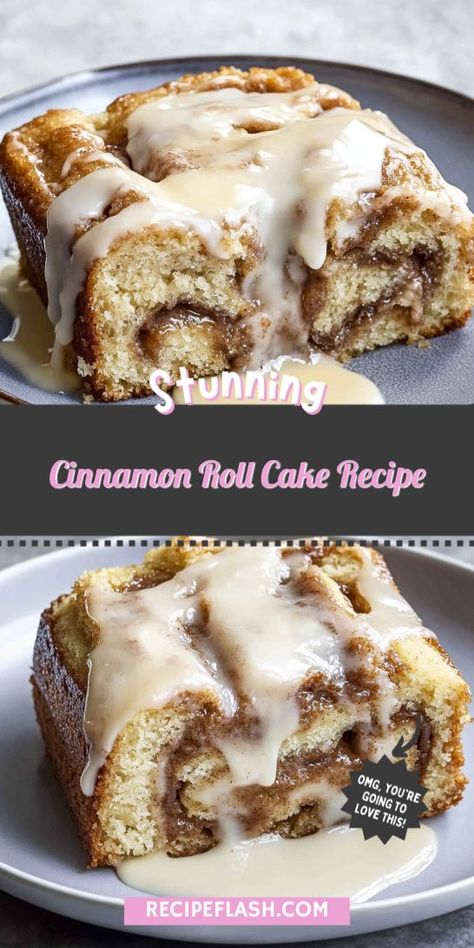 Treat yourself to a slice of heaven with our Cinnamon Roll Cake Recipe! This decadent dessert features a soft cake infused with cinnamon and sugar swirls, topped with a luscious glaze. Perfect for breakfast or an afternoon snack, it’s an easy way to elevate your dessert game! Cinnamon Roll Glaze Recipe, Cinnamon Roll Cake Recipe, Cinnamon Roll Glaze, Roll Cake Recipe, Soft Cake, Cinnamon Roll Cake, Slice Of Heaven, Cinnamon Milk, Roll Cake