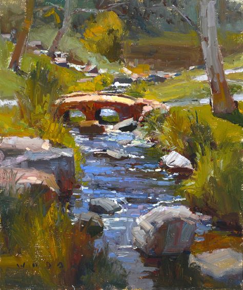 Arnie's Bridge by Jim Wodark Oil ~ 12 x 10 Embossed Painting, Emboss Painting, Pochade Box, Painting Landscapes, Water Pictures, Selling Paintings, Abstract Landscapes, Impressionism Painting, Impressionist Paintings