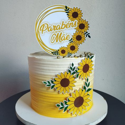 Sunflower Cake Birthday, Sunflower Cake Design, Sunflower Cake Topper, Cakes Floral, Communion Cake Topper, Birthday Cake Topper Printable, Mini Cakes Birthday, Communion Cakes, Baby Mickey