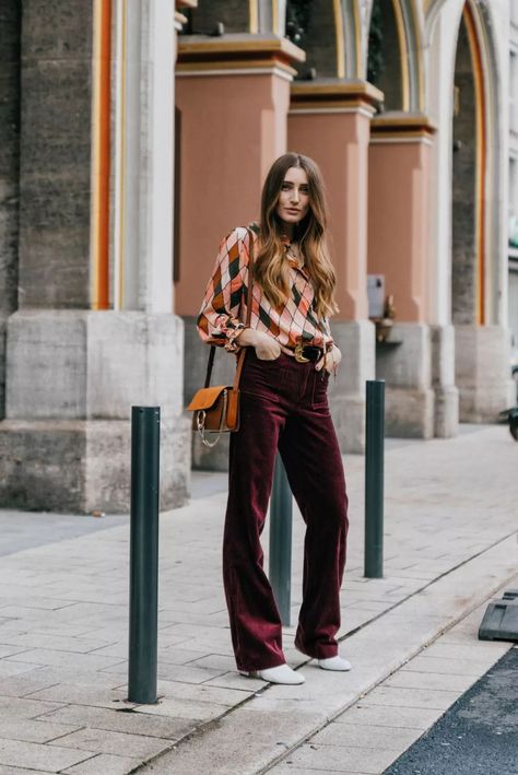 How to Rock Burgundy Red: 3 Color Pairings that Can’t Go Wrong - EverPretty Blog Red Corduroy Pants Outfit, Red Velvet Pants Outfit, Burgundy Pants Outfit, Velvet Pants Outfit, Red Velvet Pants, Corduroy Pants Outfit, Winter Pants Outfit, Burgundy Outfit, Burgundy Pants