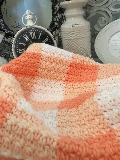 Excited to share this item from my #etsy shop: Gingham Baby Blanket , Peach and White, Crochet, Gift for Baby Girl, Peach Crib Blanket, Baby Shower Gift Idea , Group Baby Shower Gift, Orange Baby Blanket, Peach Nursery, Crochet Dreams, Gift For Baby Girl, White Crib, Baby Shower Gift Idea, Hand Knit Blanket, Baby Girl Blanket, Heirloom Gifts