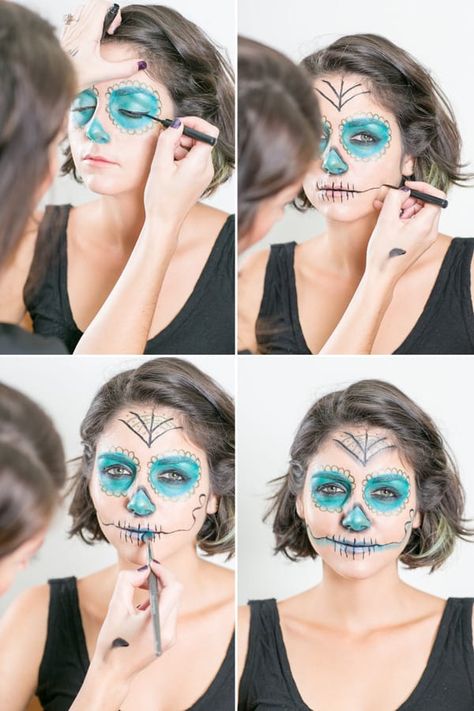 Dead Halloween Makeup, Halloween Work Party, Crazy Halloween Makeup, Step By Step Makeup Tutorial, Get Long Eyelashes, Day Of The Dead Makeup, Diy Floral Crown, Make Up Diy, Dead Makeup