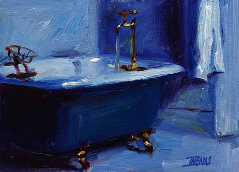 Where, How, and Why to Add a Signature to Your Paintings Bathtub Painting, Beautiful Bathtubs, Wall Painting Art, Bath Art, Blue Poster, Acrylic Painting Techniques, Big Art, A Level Art, Bathroom Art