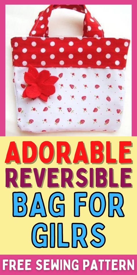 How to sew a reversible bag. Easy bag gift idea. Bag tutorial for girls. Girls Purse Pattern Free, Kids Bags To Sew, Easy Gifts To Make, Drawstring Bag Tutorials, Purse Patterns Free, Easy Bag, Bags Sewing, Kids Purse, Reversible Bag