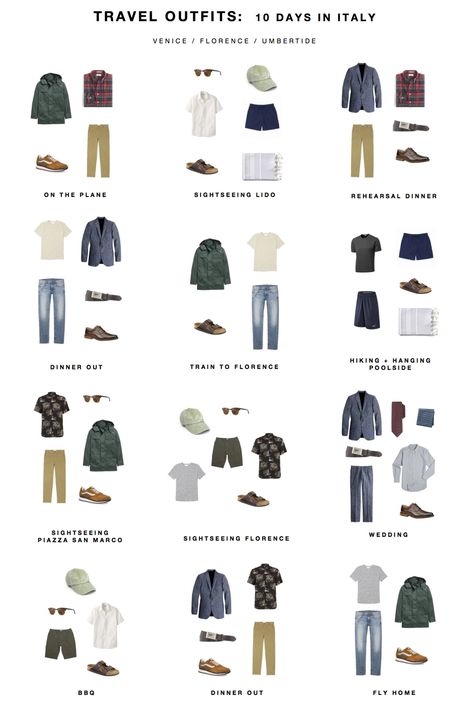 CAPSULE CLOSET — Packing list:  Italy outfits This is a pre-trip... Minimalist Wardrobe Men, Capsule Wardrobe Men, Men's Capsule Wardrobe, Italy Travel Outfit, Minimalist Fashion Men, Capsule Closet, Fashion Capsule Wardrobe, Mens Casual Outfits Summer, Outfits For Men