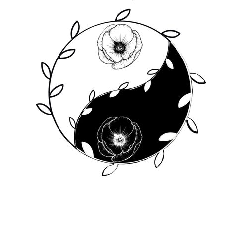 Flower drawing ying yang flowers simple poppy black and white b&w circle leaves flower harmony Drawing Ying Yang, Poppy Black And White, Flower Ying Yang, Poppy Tattoo, Yang Tattoo, Flowers Simple, Yin Yang Tattoos, Poppies Tattoo, Ying Yang