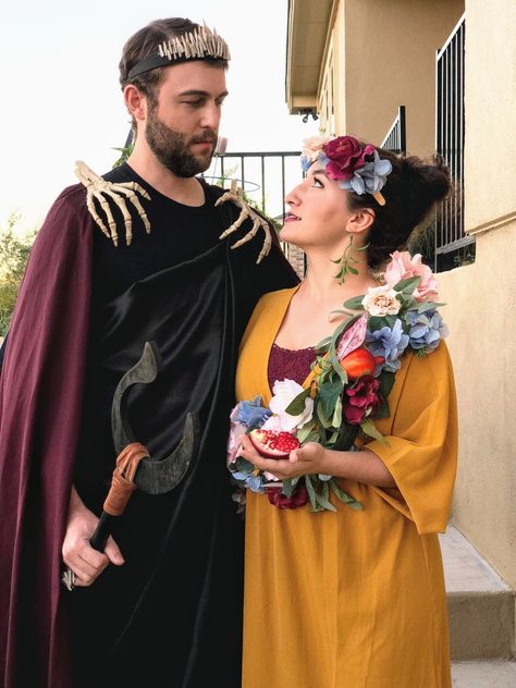 Hades And Persephone Outfit, Hades And Persephone Couple Costume, Hades Cosplay Men, Hades Costume Greek Mythology, Hades Persephone Costume, Hades And Persephone Costume Halloween, Greek Mythology Couples Costumes, Diy Persephone Costume, Hades Outfit Aesthetic