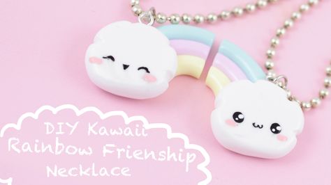 Polymer Charms, Fimo Kawaii, Crea Fimo, Clay Kawaii, Polymer Clay Kawaii, Kawaii Diy, Diy Rainbow, Bff Necklaces, Best Friend Necklaces