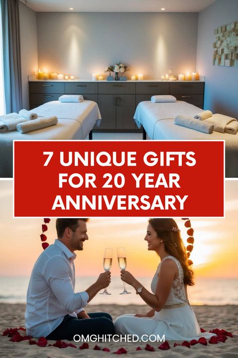 Celebrating 20 years of love? We've got 7 awesome gift ideas to help make this anniversary unforgettable! From relaxing spa days for you and your partner to personalized keepsakes that hold sweet memories, these thoughtful presents are meant to surprise and delight. Honor this amazing milestone with unique gifts that capture your journey together. Just click to discover wonderful ways to celebrate two decades of happiness and love! Save this for later and share with friends planning their anniversaries too! 25th Anniversary Gift Ideas Couple, 20 Year Wedding Anniversary Ideas, 20th Wedding Anniversary Ideas, 20 Year Anniversary Ideas, 20 Year Wedding Anniversary, 10th Anniversary Idea, 20 Year Anniversary Gifts, Wedding Anniversary Gift Ideas, Purple Wedding Cake