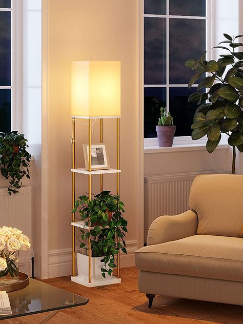 addlon LED Modern Shelf Floor Lamp with 3CCT LED Bulb and White Lamp Shade - Display Floor Lamps with Shelves for Living Room, Bedroom and Office - Black - - Amazon.com Lamp With Shelves, Shelf Floor Lamp, Forest Bedroom, Shelf Lamp, Bedroom Theme, Column Floor Lamp, Floor Lamp With Shelves, Office Black, Modern Shelf