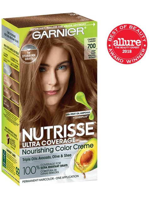 Discover a permanent dark blonde hair color, Candied Cashew, to cover gray hair. Nourishing 100% grey coverage hair dye formula with olive, avocado & shea oil. Autumn Deep, Golden Brown Hair Color, Pelo Cafe, Fall Blonde Hair, Grey Hair Coverage, Hair Color Spray, Dark Blonde Hair Color, Light Golden Brown, Covering Gray Hair