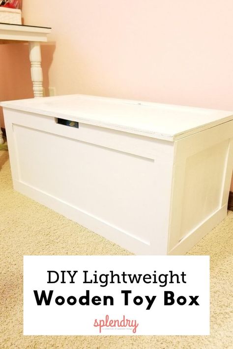 A great toy box can definitely help keep children's rooms more organized, but most are so heavy! This DIY wooden toy box is made using plywood so it's more gentle on kid's fingers! #diy #toybox #woodworking Toybox Diy Wooden, Diy Toy Box Plans, Toy Box Plans, Wood Toy Box, Wooden Toy Chest, Wood Toy Chest, Workbench Ideas, Chests Diy, Wooden Toy Kitchen