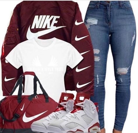 How do I find this for my daughter Plus Size Nike Outfits, How To Wear Jordans, Nike Outfit, Teenage Outfits, Jordan Outfits, Comfy Outfit, Pullover Outfit, Swag Outfits For Girls, Cute Outfits For School