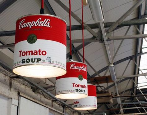 Designed by Willem Heeffer for FUSE, an interiors and vintage furniture company, the ‘Can Light’ is a cool new lighting solution that re-purposes old cans of Campbell’s Tomato soup Read more: Retro Lights Made from Recycled Cans | Inhabitat - Green Design Will Save the World Campbell's Soup Cans, Can Lighting, Upcycle Design, Diy Lampe, Recycle Cans, Campbell Soup, Retro Lighting, Can Lights, Tomato Soup