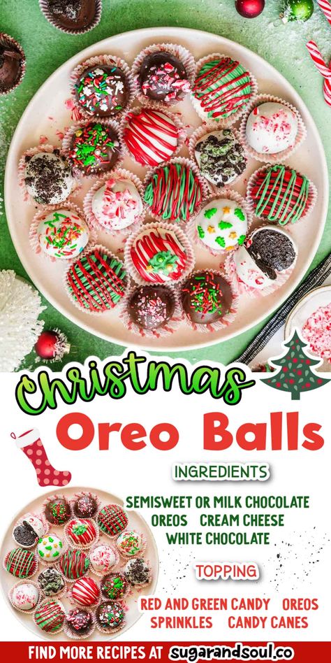 Christmas Oreo Balls, Christmas Cake Balls, Oreo Balls Christmas, Christmas Bunco, Christmas Oreo, Oreo Truffles Recipe, Easy Christmas Candy Recipes, Fabulous Desserts, Christmas Truffles