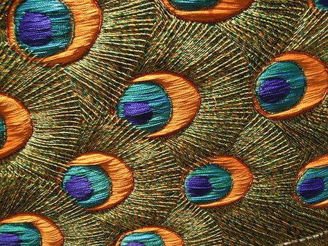 Embroidered Peacock Canvas, Jaipur. | Emily Cunningham | Flickr Embroidered Peacock Feather, Sonic Blast, Embroidered Peacock, Peacock Crafts, Peacock Canvas, Peacock Embroidery Designs, Gold Work Embroidery, Super Sonic, Red Thread