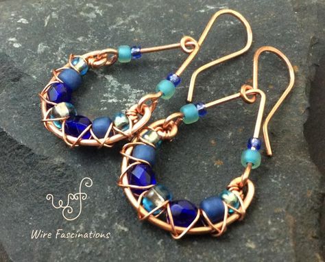 Wire Earrings Tutorial, Wire Wrapped Jewelry Diy, Earrings Tutorial, Wire Work Jewelry, Earrings Inspiration, Handmade Wire Jewelry, Wire Wrapped Earrings, Ceramic Jewelry, Handmade Copper