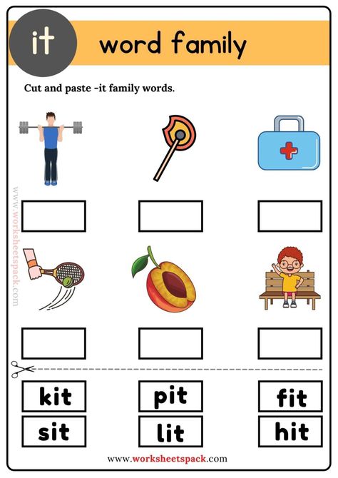 It Word Family - worksheetspack It Word Family, Family Exercises, Ig Word Family, Word Families Free, Word Families Printables, Word Family List, Words Worksheet, Kids Handwriting Practice, Word Family Activities