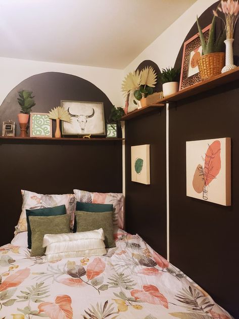 Diy Plant Wall, Unique Garage Doors, Colorful Maximalist, Black Arch, Charcoal Walls, Cement Floors, Bed Nook, Hanging Wall Planters, Bold Artwork