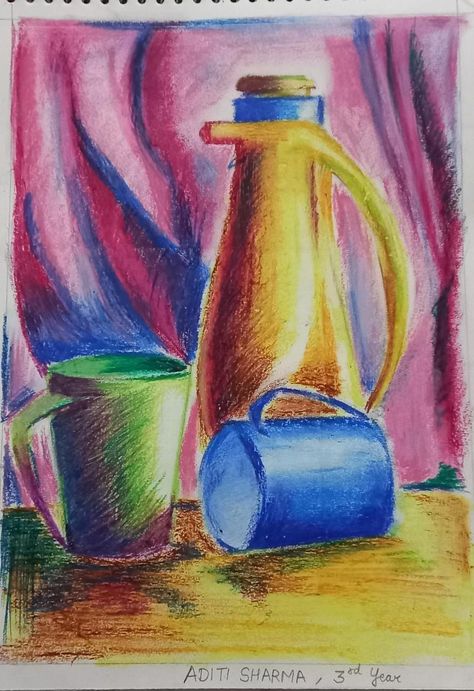 Oil Pastel Still Life, Earth Art Drawing, Pencil Colour Painting, Crayons Art, Oil Pastel Drawings Easy, Oil Pastel Colours, Kalamkari Painting, Oil Pastel Paintings, Art Drawings Sketches Pencil