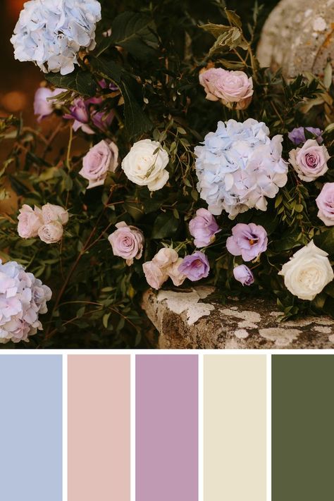 Lilac, light blue, blush and cream wedding flowers Fairy Wedding Theme, Enchanted Forest Wedding Theme, Wedding Color Schemes Summer, Wedding Color Schemes Spring, Wedding Color Palette Summer, Spring Wedding Color Palette, Enchanted Forest Coloring, Wedding Themes Spring, Wedding Color Pallet