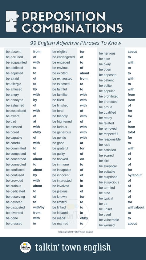 Dependent prepositions help ESL students construct whole language phrases with 150 of the most common combinations, organized alphabetically with gap fills for students to check their current level of knowledge. INCLUDES: 50 Verb Phrases List 100 Adjective Phrases Lists Practice Sheets Gap Fill Sentence Worksheet Sorting Worksheet Answer Key for All Worksheets English Prepositions Worksheets, Preposition Worksheets Advanced, Adjectives Prepositions, Worksheet Of Preposition, Verb Phrases, Preposition List, All Prepositions List, Phrases English, Sentence Worksheet