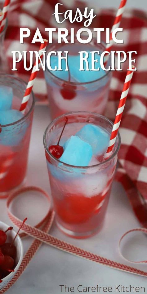 4th Of July Punch, Red White Blue Drink, Patriotic Punch, Patriotic Drinks, Patriotic Recipes, Fourth Of July Drinks, 4th July Food, Watermelon Punch, Sherbet Punch