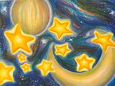 ★彡☆彡★彡☆彡★彡☆彡 Macbook Space Wallpaper, Sunny Background Drawing, Night Theme Painting, Cover Images For Pinterest, Pretty Space Pictures, Groovy Desktop Wallpaper, Star Vibes Aesthetic, Cute Space Aesthetic, Yellow Stars Aesthetic