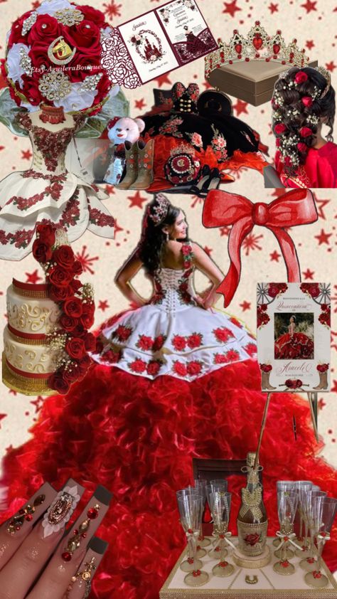 Charro Quinceanera Ideas, Quince Charro Dresses, Quince Charro, Charro Quinceanera Theme, Mariachi Quinceanera Dress, Dress For Quinceanera, Red Quinceanera Ideas, Quinceanera Dances, Vestido Charro