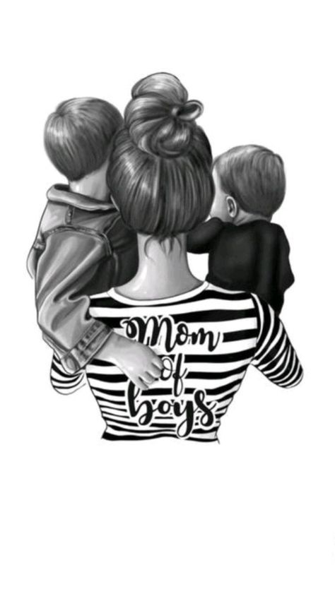 Mom And Two Sons Drawing, Mother 2 Sons Tattoo, Mother With 2 Sons, 2 Sons Tattoo For Mom, Mother And Sons Tattoo Ideas, Two Children Tattoos For Moms, Mother And Son Illustration, Mother Of Boys Quotes, Mother And Son Tattoo Ideas