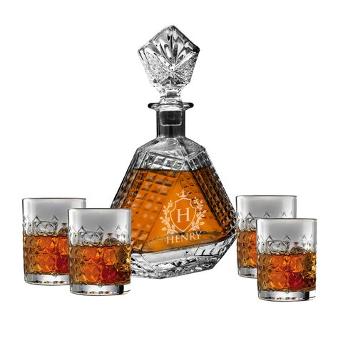 PRICES MAY VARY. FREE ENGRAVING - Add each one to cart separately at NO EXTRA COST SIZE - Holds 23 oz of your favorite spirit and comes with 4 glasses (glasses are not engraved) GREAT GIFT - Perfect gift idea for a Groomsman, Best Man, Usher or Birthday or any guy that likes to drink in style 100% SATISFACTION GUARANTEED - Contact us and let us know if you have any questions - Your satisfaction is our TOP priority! Beautifully custom engraved premium triangle Whiskey Decanter that holds 23 oz of Personalized Decanter, Personalized Whiskey Decanter, Whiskey Decanter Set, Personalized Whiskey, Personalized Housewarming Gifts, Rocks Glasses, Whiskey Decanter, Christmas Gifts For Husband, Decanter Set