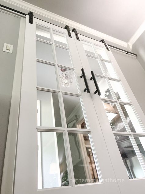 Sliding Hanging Doors, Barn Doors For Living Room, White Glass Sliding Door, Glass Sliding Barn Doors, French Door Sliding Doors, French Barn Doors Interior, Kitchen Barn Door, Double Barn Doors Sliding, Barn Doors With Glass