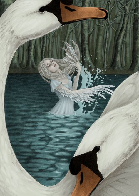 ODETTE'S TRANSFORMATION - SWAN LAKE - BY KESHI-SHIRO - Swan maidens were a common theme in fairy tales throughout Europe Swan Lake Fairy Tale, Swan Maiden Art, Russian Fairy Tales Illustration, Swan Lake Illustration, Odette Swan Lake, Swan Lake Odette, Swan Maiden, Christian Schloe, الفن الرقمي