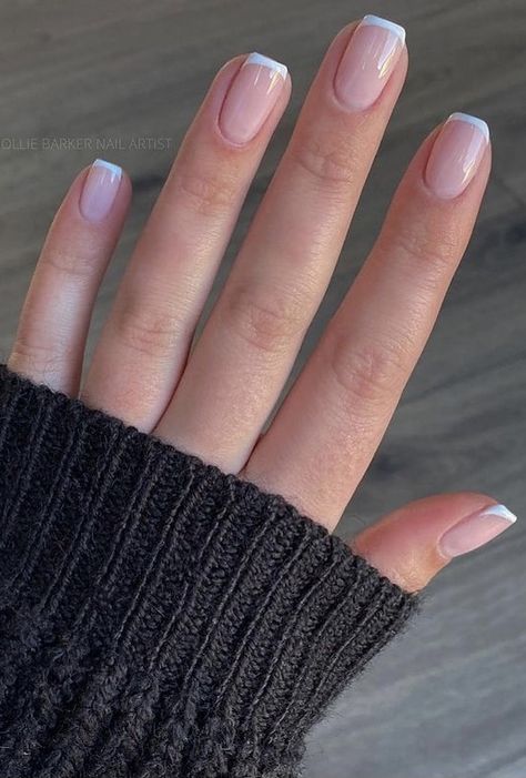 Biab Gel Nails French Tip, French Tip Gel Nails Short Square, Short French Nails Squoval, Square Oval Natural Nails, Engagement Nails Ideas Simple Short, Engagement Nails French Tip, Short Rounded Square French Tip Nails, French Til Short Nails, Short Sqovalnails French