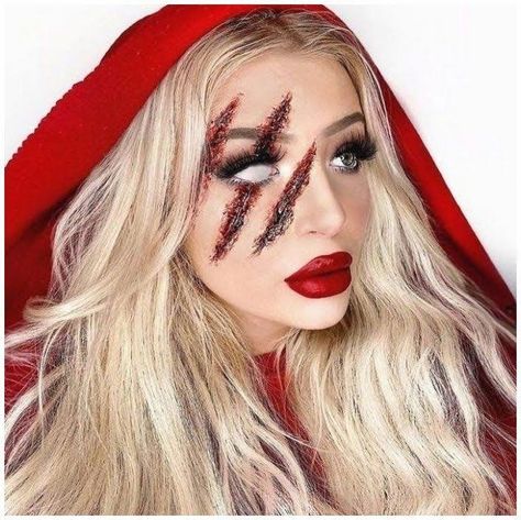 Halloween Makeup Looks Easy, Red Riding Hood Makeup, Simple Halloween Makeup, Makeup Looks Easy, Maquillage Halloween Simple, Make Up Diy, Makeup Zombie, Makeup Clown, Halloween Makeup Clown